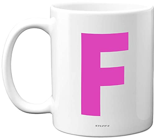 Stuff4 Personalised Alphabet Pink Initial Mug - Letter F Mug, Gifts for Her, Mothers Day, Birthday Gift for Mum, 11oz Ceramic Dishwasher Safe Anniversary, Valentines, Christmas, Retirement