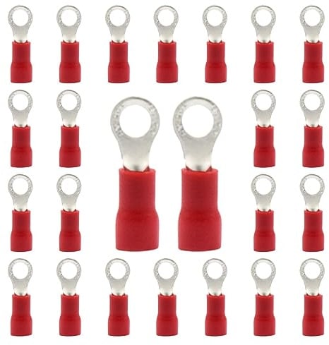 CEEYSEE 100x Kabelverbinder 0.5-1.5mm² Loch-Ø M4 Ringkabelschuhe Abzweigverbinder - Für Elektrische Crimpkabelschuhe Kable Teillisoliert PVC Kabel-Verbinder(Rot/DPRH4)