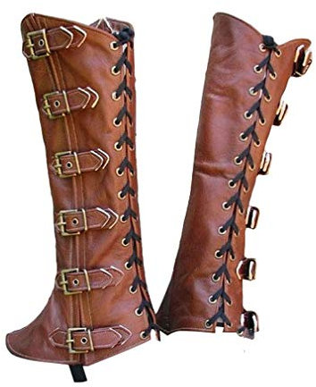 Darabun Mittelalter Gothic Überschuhe - Vintage PU Leder Beinschutz Gamaschen Leggings Steampunk Wikinger Piraten Überschuhe für Karneval Halloween Party, 1.braun