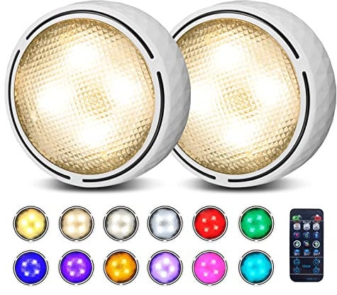 Schrankbeleuchtung Unterbauleuchte Küche ohne Kabel (16 Farben, Timer, und Memoryfunktion) dimmbare Unterbauleuchte mit Tap Control und Fernbedienung - LED Beleuchtung mit Klebepads (2er Pack Weiß)