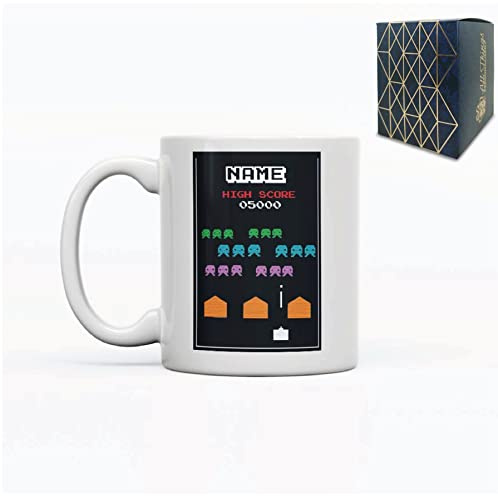 Personalised Mug with Name Retro Space Arcade Game Design, Gift Boxed, Personalise with Any Name for Any Gamer, Birthday Gift for him, Printed in the UK