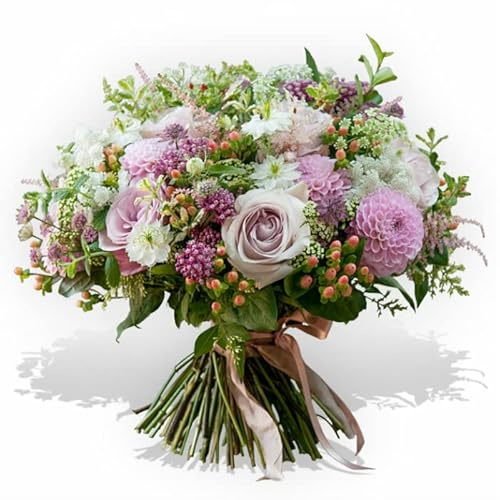 Bouquet de fleurs fraîches de luxe, bouquet de roses lavande, bouquet noué à la main, parfait pour les anniversaires, la fête des mères, les anniversaires de mariage et les cadeaux de remerciement ou