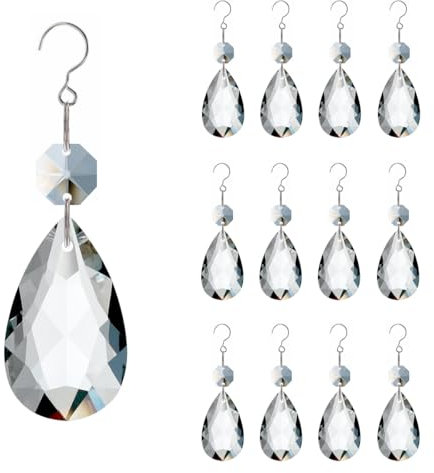 GOLDENHAITAI 12 Stück Kristall-Sonnenfänger Lichtfänger, hängende Kristalle, Kronleuchter-Prismen für Fenster, Regenbogen-Maker, Heimdekoration