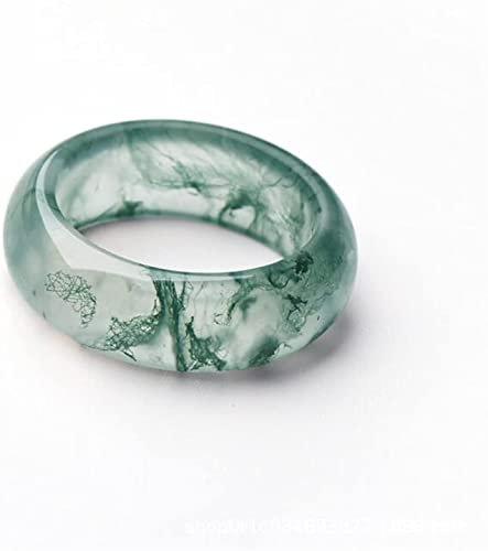 BXSMNH 100% Natürliches Ursprüngliches Ökologisches Muster-Wasser-Gras-Moos-Jade-Paar-Stein-echter Jade-Ring-Schmucksache-Schmucksachen (Size : 21mm)