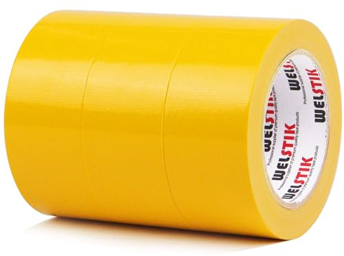WELSTIK Professionelles Klebeband, 48 mm x 27 m, wasserdichtes Klebeband, Gewebe, farbiges Gaffer-Klebeband für Reparaturen, Heimwerker, Handwerk, Innen- und Außenbereich, Gelb, 3 Stück
