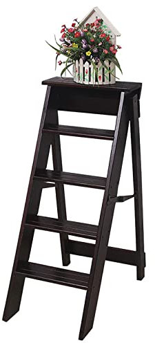 Pealihuy 5-stufige Trittleiter Leiter aus Holz für drinnen und draußen, verdickte Bibliothek, Treppenstuhl, tragbare Leiter, Blumenregal, Aufbewahrungsregal