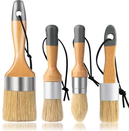 YiBaiBrush Wax Chalk Paint Brush 4PCs Set: 3 Small Wax Brushes & 1 Large Chalk Paint Brush for Furniture/Acrylic/Milk Paint, Natural Bristles