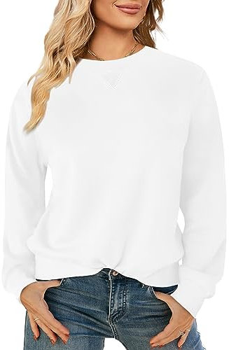Elesomo Damen-Sweatshirt, Baumwolle, Rundhalsausschnitt, lässig, langärmelig, Weiss/opulenter Garten, L