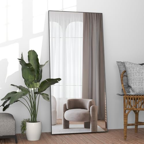 NEUWEABY Full Length Mirror 165x60 cm Floor Mirror Large Black Body Mirrors Rectangle for Bedroom Living Room Standing Hanging or Leaning Against Wall Aluminum Alloy Frame