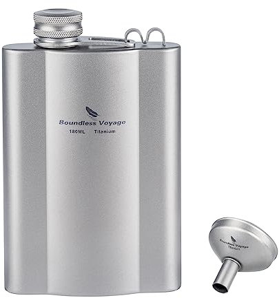 iBasingo Flachmänner aus Titan 180ml Ultraleichter kleiner Flachmann für Spirituosen Tragbare Reise Whiskey Wodka Weinflasche für Draußen Taschentrinkgefäß mit Trichter Ti3071D