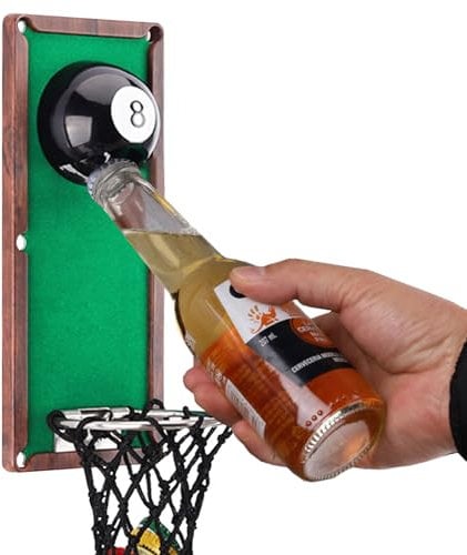 Snooker Magnetic Bottle Opener with Cap Catcher Collector, Beer Bottle Opener Wall Mount, Novelty Beer Gifts for Men Dad Husband Him for Man Cave Accessories, Pool Table Accessories, Home Bar, Garden