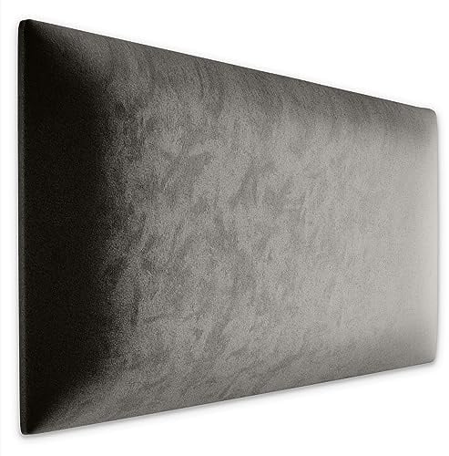 Muralo Wandkissen Gepolstert, Samt, Wandpolster, 3D-Effekt - 50x30 cm, Grau | Wandpaneel, ideal als Bettkopfteil oder Lendenkissen - für Schlafzimmer und Wohnzimmer, einfache Anbringung mit Montagekleber