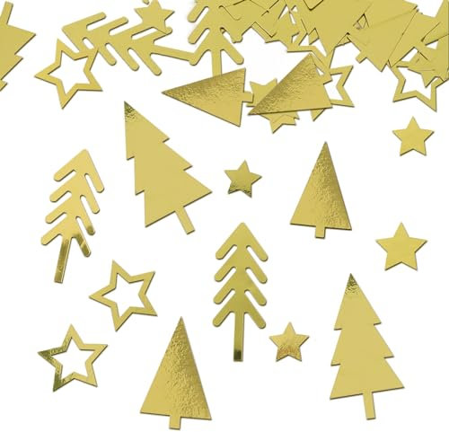 80pcs Christmas Confetti Gold Table Confetti Shiny Metallic Christmas Tree Star Scatter Table Decorations (Mirror Paper Gold)