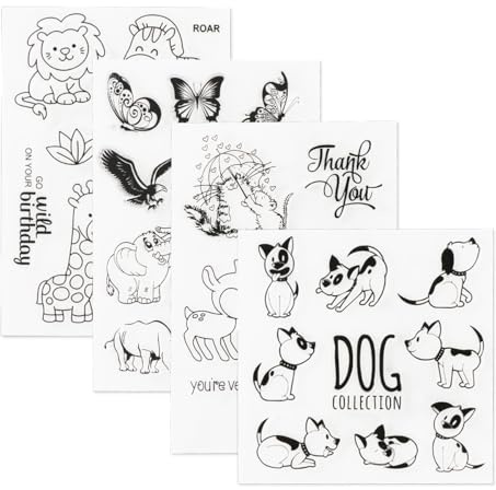 Silikonstempel für DIY Scrapbooking, 4 Blatt Tiere Klar Silikon Stempel, Welpen Briefmarken,Clear Stamps Die Herstellung von Karten Fotoalbum Dekoration