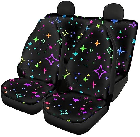 ZIATUBLES Bunte Sterne Punkte Druck 4 Pcs Auto Sitzbezüge Full Set für Frauen Männer, Universal Fit Vorne Hinten Sitz Protector Waschbar Auto Sitzbezug Auto Decor Zubehör