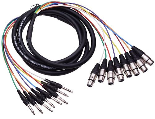 8 Way XLR Female to 6.35mm Mono Plug Snake Lead Loom 3m
