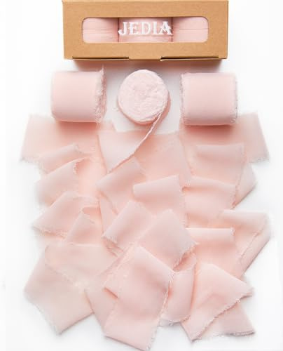 JEDIA Ribbon, 3 Rolls 1 1/2 inch x 7Yd Blush Pink Flower Ribbon for Flower Bouquet/Gift Wrapping, Chiffon Ribbons for Crafts, Wedding, Bouquet Wrap, DIY Crafts for Mothers Day