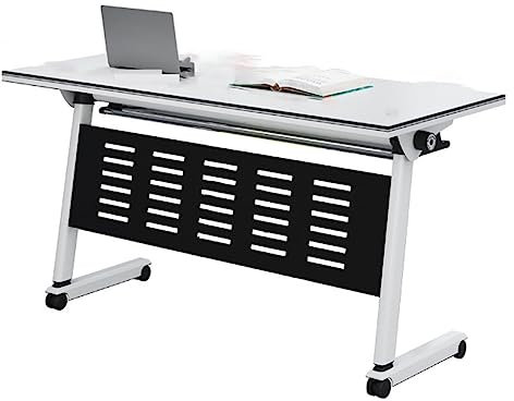 Zusammenklappbare Besprechungstische, mobiler Trainingstisch mit Klappdeckel und feststellbaren Rädern, bereit zum Aufklappen und Verwenden des tragbaren Schreibtisches (Größe: 1600 x 500 x 750 m