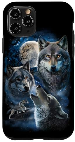 Grey Wolf Under Full Moon, Space, Galaxy, and Stars Case for iPhone 11 Pro
