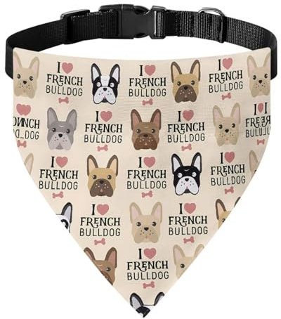 Xoenoiee Hundehalstuch, französische Bulldogge, Knochenherz, weiches Haustier-Lätzchen mit verstellbarer Schnalle, Haustier-Bandana-Halsband mit Metallring für einfache Befestigung der Leine, für