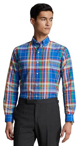 Polo Ralph Lauren Men's Classic Fit Plaid Oxford Shirt, Blue/Red, Medium
