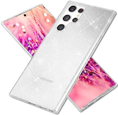NALIA Glitzerhülle für Samsung Galaxy S24 Ultra - Hülle, Transparent | Reflektierende Partikel im Material verschmolzen, Geschmeidige Oberfläche, Erhöhte Kanten an Kamera und Display