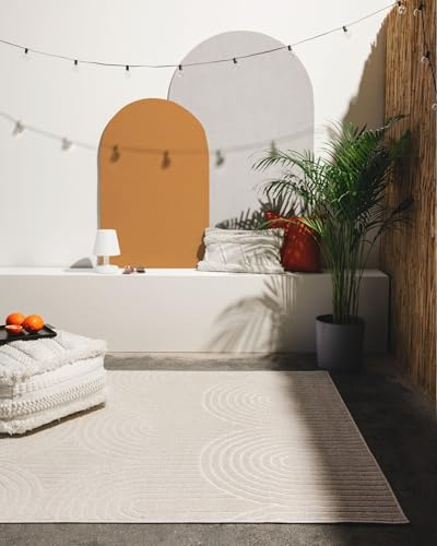 benuta Pop In- & Outdoor Teppich Mars - Creme 120x170 cm - Geometrischer Relief Wohnzimmerteppich - Leicht zu Reinigen - Strapazierfähig - Fußbodenheizung Geeignet