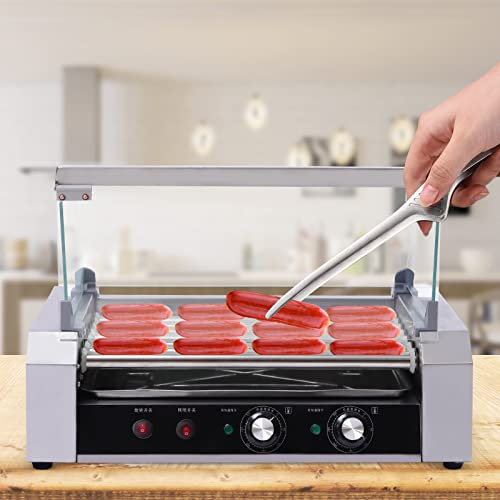 Machine à Hot-Dog électrique 30 avec 11 Rouleaux et tiroir de 9,5 L/2,5 gallons, Grill Commercial en Acier Inoxydable, Chauffe-Hot Dog de Bureau, 110 V, 1 560 W, 0-482 ℉ 22,83 x 18,7 x 7,28 Pouces (
