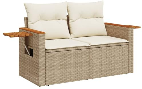 vidaXL Gartensofa mit Kissen 2-Sitzer Beige Poly Rattan