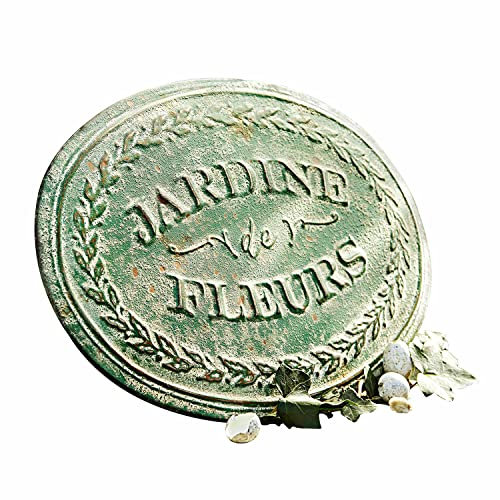 Loberon Deko-Schild Jardin de Fleurs, Eisen, H/T ca. 28.5/40.5 cm, antikgrün