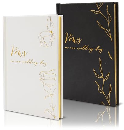 Gelübde an unserem Hochzeitstag Gelübdebücher (2er-Set) - Schwarz & Weiß, Taschenbuchformat, mit Folienprägung, Laubdesign für Hochzeitszeremonie, Erneuerung der Gelübde, Rede, Notizbuch, Planer