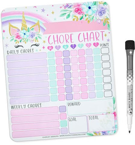 OFFCUP Magnetisch Belohnungstafel Kinder, Abwischbare Wochenplaner Magnettafel für Kinder, Magnetischer Chore Chart 25.4x20.3 cm Magnetisch Aufgabenplaner mit 1 Stifte Magnete Stift (Einhorn)
