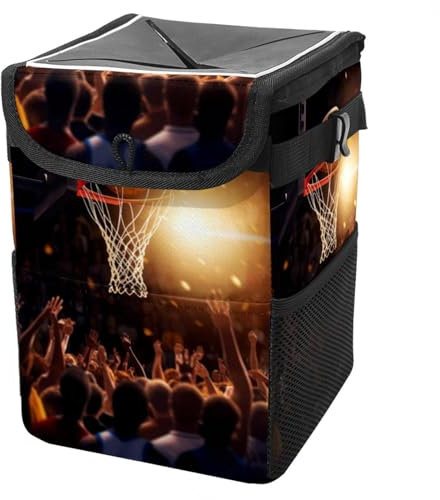YTYVAGT Car Trash Can with Lid and Storage Pockets Leak-Proof Organizer,Multipurpose Trash Bin for Car,Basketball and Basketball Hoop