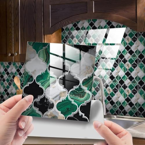 HAvern Autocollants pour carrelage de Cuisine Vert émeraude Noir à Coller sur carrelage en PVC pour Cuisine, résistant à la Chaleur, imperméable, carrelage Mural, à décoller et à Coller,