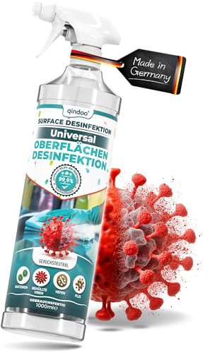 Qindoo Schnelldesinfektion 1L Universal Spray Flächendesinfektionsmittel Desinfektionsmittel für Flächen wirkt gegen Viren, Bakterien, Pilze, Keime, Desinfektion von Oberflächen, auch Acryl