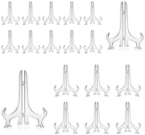 TRKETK 16 Pezzi Trasparente Plastica Cavalletto, Cavalletti per Tavolo Porta Piatti da Esposizione 3'' e 5'' Cavalletto Espositore Pieghevoli Cavalletti per Visualizzare Immagini o Altri Oggetti