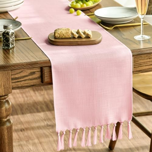Artoid Mode Erröten Rosa Landhausstil Quasten Tischläufer, Waschbar Küche Tisch Dekoration Party Geburtstag Hochzeit Dekor 33x243 cm