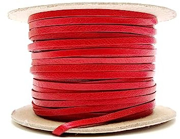 3mm Flat Genuine Leather Cord Thonging Strip Laces Bracelet Necklace Jewellery In (Red, 2 Metres)
