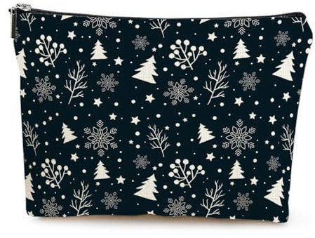 Mateju Lot de 2 Trousse de Toilette Femme, Double Face Noël Portable Trousse Maquillage - Quotidien Voyage Accessoires Trousse de Toilette - pour Enfant, Adolescent, Adulte (Flocons de Neige)