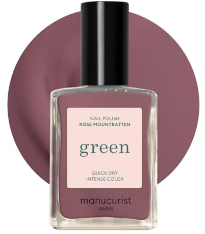 Manucurist Green Rose Mountbatten Taupe Pink Natural Nail Polish | Long lasting nail polish and Quick dry nail varnish with classic manicure effect. Vegan, 9-free, plant-based, 15 ml