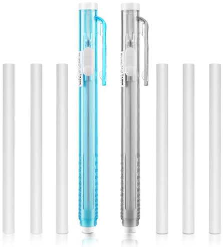 HJZHII 2 Stück Einziehbare Mechanische Radiergummi Stift mit 6 Ersatz Radierminen,Radierstift Radiergummi Set Im Stiftstil,Radierer Einziehbarer Radierstifte mit Refill Radiergummis Click Stick Bar