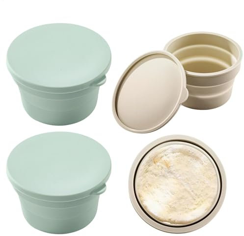 Canastas para hornear pan, 4 recipientes de masa con tapas, 5.12 x 5.12 x 2.99 pulgadas, versátiles para cafetería, cuencos apilables para el hogar, cafetería y hotel