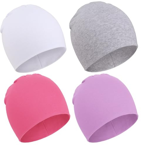 DRESHOW 4 Stücke Unisex Mütze Hut Junge Mütze Frühling Mützchen Kleinkind Wendemütze Jersey Slouch Beanie Bekleidung Unisex Infant Hut Kindergarten Mütze