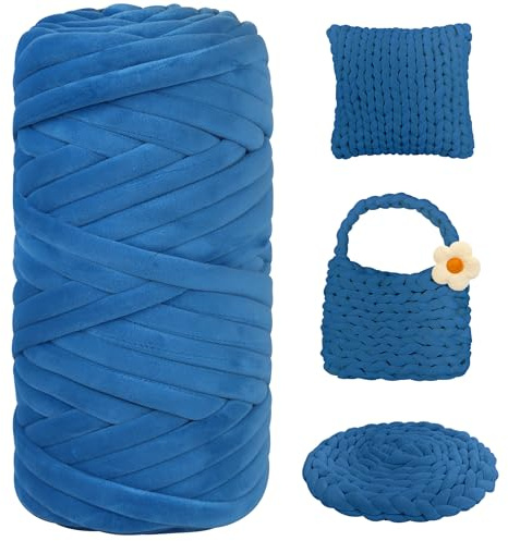 900g Dicke Wolle zum Handstricken Chunky Yarn Schlauchgarn Häkelwolle Dickes Garn zum Häkeln Stricken, für Anfänger, Decken, Tasche, Handstrickgarn DIY-Kunsthandwerk (Blauer See)