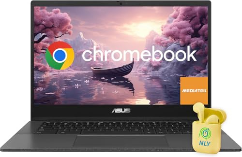 ASUS Chromebook Laptop, 14” Business Laptop, 8-core MediaTek Kompanio 520, 4GB RAM 196GB Storage (64GB eMMC+128GB SD Card), Long Battery Life, Chrome OS, SD Card Reader, NLY Earphones, Gravity Gray