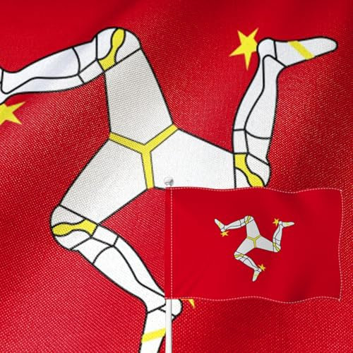YongFoto Isle of Man Flagge, 90 x 152 cm, doppelseitig, Jute, dreibeinig, 4-seitig genäht, lebendige Farben, langlebig, UV-beständig, wetterfest, Garten, quadratisch, Outdoor, Schlafzimmer, Feier
