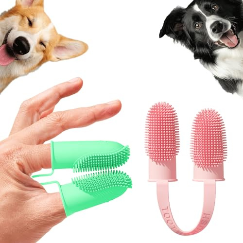 DOVIROS Dog Toothbrush, Dogs Tooth Brushing Kit, Cat Tooth Brush for Small to Large Dogs & Puppies, 2Pack Double Finger Toothbrush for Dog Teeth 360 Cleaning & Dental Care
