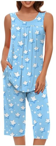 Générique Pyjama Femme Coton Été Satin Homme pour Femmes Enceintes Extensible en Luxueux Sleepwear Idéal Printemps Et Short Ensemble Pantalon Élégant Débardeur Bio Ensembles De Bleu Clair L