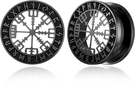 Twolobes 1 Paar niedliche Messgeräte mit nordischen Wikinger Rune Ohrtunneln Stecker 316 Edelstahl Ohrmasser Gewicht Sattel Stecker Hypoallergener Expander Piercing Körperschmuck für Frauen Männer