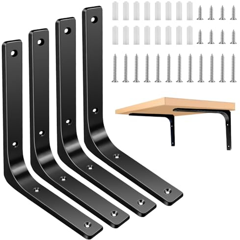 BSTDAYEVER Shelf Brackets Regalhalterungen Regalwinkel Regalträger 25x20cm | 4stk Schwarz Metallwinkel 90Grad Winkel Regal Wandregal Halterung mit Schraube Wandkonsole Schwerlast für Wandhalterung Regal